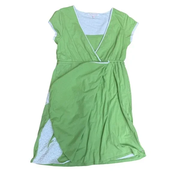 Tori Richard Womens Hawaiian Y2K Faux Wrap Dress Green White Palm Tree L - Picture 6 of 8